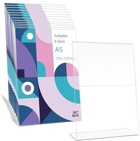 AKOLAFE 8 Stück Tischaufsteller A5 Acryl Aufsteller A5 Transparent Din A5 Aufsteller Schräg L Acryl Thekenaufsteller Menükarten für Restaurant, Fotos, Büro, Cafe, Shop