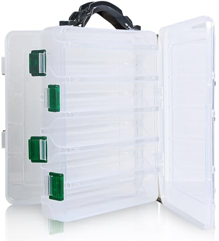Realure Double Sided Lure Box, 10 Compartments 4.5x17x20cm, Portable Fishing Tackle Box with Handle & Vented Holes, Hard Soft Bait Storage for Sea & Carp Fishing