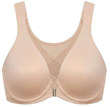 Delimira Women's Front Fastening Bras Posture Plus Size Underwire Unlined Plunge Back Support Seamless Bra Beige 36DD
