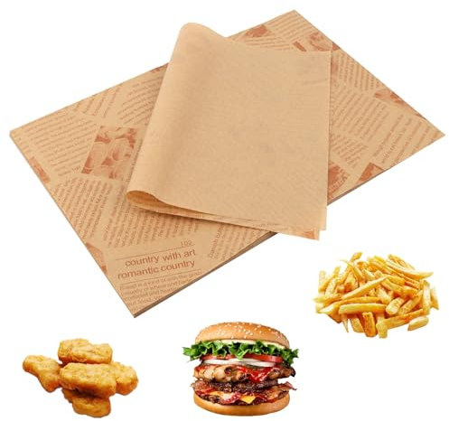 100 Fogli Carta Alimentare, Carta da Imballaggio Alimentare, Cerata Imballaggio per Alimenti, per Alimenti, Sandwich,Formaggio,Hamburger,Pasticceria (30x20cm)