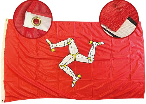 NWFlags Isle of Man Flag 5ft x 3ft | Outdoor Heavy 110d Knitted Polyester | 5x3 Manx Heavy Duty Strong Flag for Garden Flagpole with 2 metal eyelets