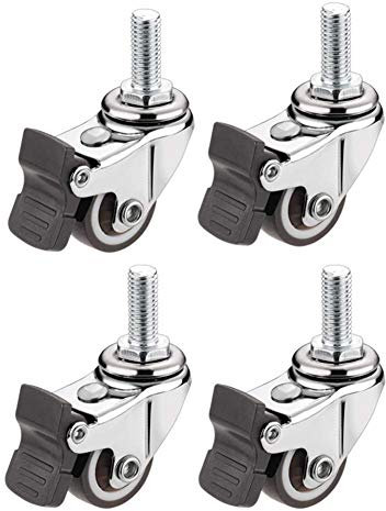 Gewinderollen, M8-Stielräder mit Bremse, 1,25 Zoll, 160 kg, Universal-Drehgelenk, geräuschlos, Gummi-Möbelrollen for Blumenständer, Stuhl, Tisch, Sofa – Schraube, 4 Packungen, keine Bremse (Color : W