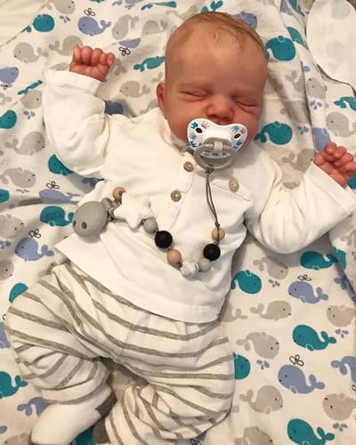 Anano Reborn Baby Junge Echte Silikon Newborn Baby Puppe 18-Zoll Lebensechte Puppen Die Echt Aussehen Bebe Reborn Toddler Silikonpuppe Weicher Baumwollkörper Mit Hut Am Schnuller