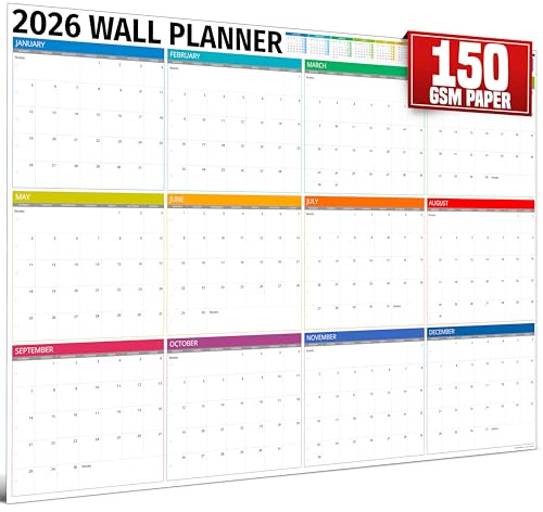 Väggplanerare 2026 UK, A1, extra stor, 84 x 60 cm, färgkalender för hem, kontor, kalender för lärare, personliga organisatörer, utgåva med vikta lådor