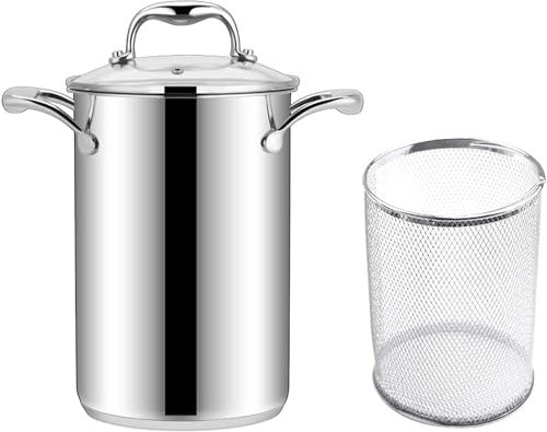 Olla para espárragos de acero inoxidable 18/10, vaporizador de verduras, olla para pasta, olla para estufa de pasta de 4L con cesta extraíble y tapa de vidrio para el hogar, cocina, restaurante