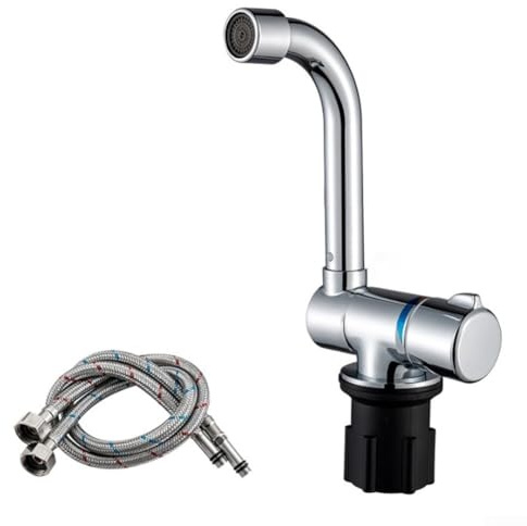 Wohnmobil-Wasserhahn, Waschbeckenarmatur mit faltbarem Design, faltbarer Wasserhahn für 360°-Rotation, platzsparende Wohnmobil-Teile (heiß und kalt, 1002)