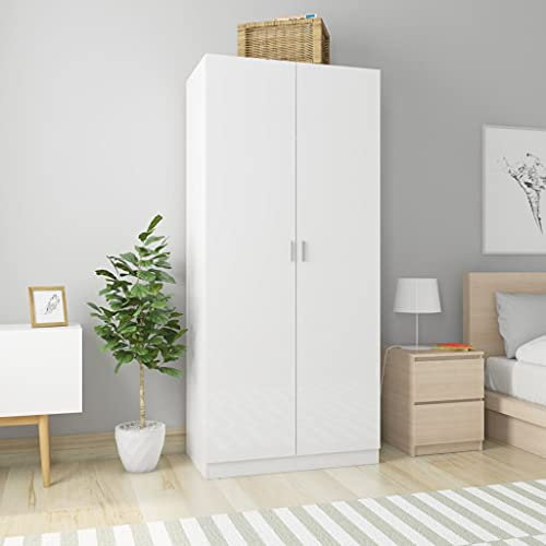 Keyroto Kleiderschrank Mehrzweckschrank Besenschrank Holzwerkstoff Kleider Schrank Hochglanz-Weiß 90x52x200 cm