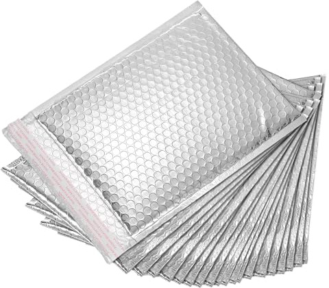 QUARKZMAN Thermische Luftpolstertasche, 9,8 × 7,9 Zoll Silber Selbstklebende Kühle Luftpolstertaschen Folien-Versandtaschen für Bücher, Lebensmittel, Kosmetik, Packung mit 20