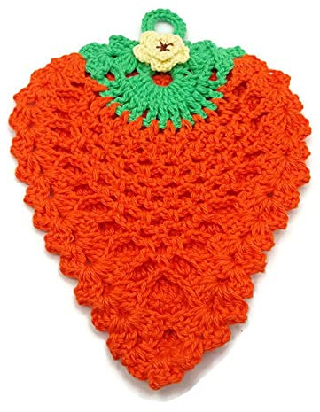 Presina ad uncinetto arancione a forma di carota in cotone 12.5x16 cm (4PRS) - Made in Italy