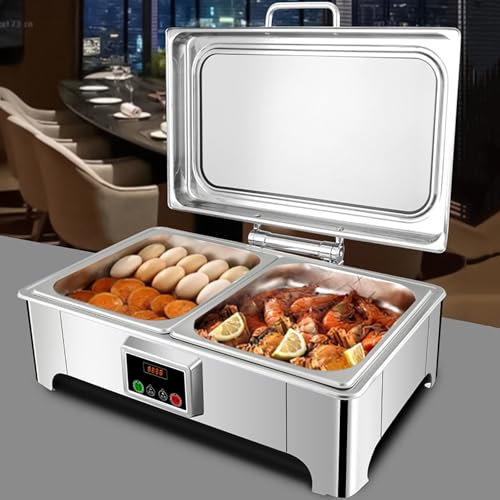 FQWYNMZ 9QT Electric Chafing Dishes for Buffet, Rectangular Chafing Dish Electric Buffet Set with Temperature Control, Stainless Steel Chaffing Server Set Chafer with lid, for Parties, Catering, Festi