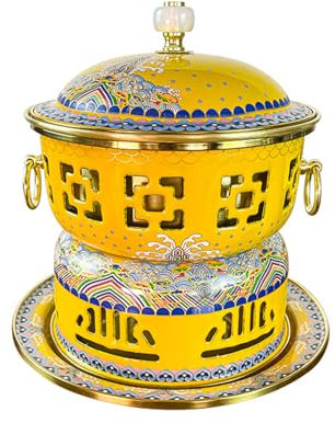 GAROEN Hot Pot Cloisonné Single Enamel Pot Small Hot Pot Meal Alcohol Pot Household Single Oil Hot Pot Pure Copper Pot Chafing Dish,D (D)