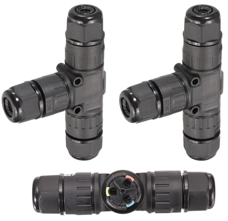 DMiotech 2 Pcs Waterproof Junction Box Electrical Cable Connector 3 Pin t Type Outdoor Wire Connectors Wire Range(9-12mm) for Tunnel Lights, Underwater Lights, Garden Lights