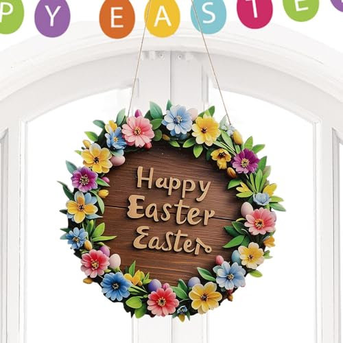 Frohe Ostern Haustürschild | Frohe Ostern Holz Haustürhänger Kranz | Frühling Ostern Dekorationen Türanhänger für Heimdekoration