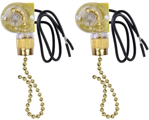 Lot de 2 interrupteurs à chaîne de rechange ZE-109 pour ventilateur de plafond, double cordon marche/arrêt pour ventilateur de lampe, doré