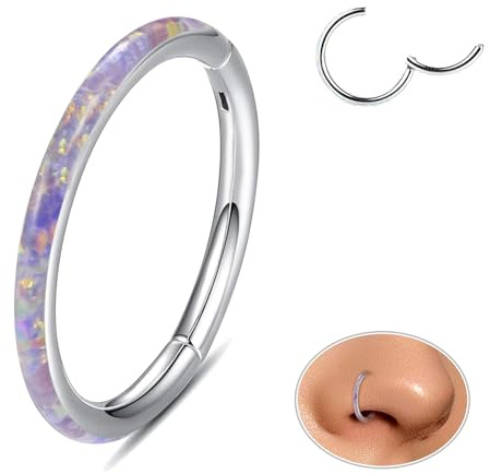 ESHIONER G23 Titan Septum Piercing Helix Ring Nasenpiercing Ring Nasenring Piercing Ohr Nostril Tragus Conch Daith Clicker Lippenpiercing Nose Ringe Opal Hypoallergen Gold Silber 18G 16G 6MM/8MM/10MM