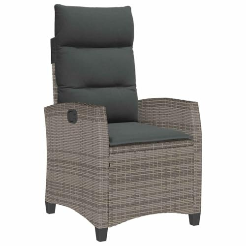 vidaXL Gartensessel mit Beistelltisch Verstellbar Grau Poly Rattan, Garten Liegestuhl, Outdoor Stuhl, Sessel, Gartensessel, Stuhl, Gartenstuhl