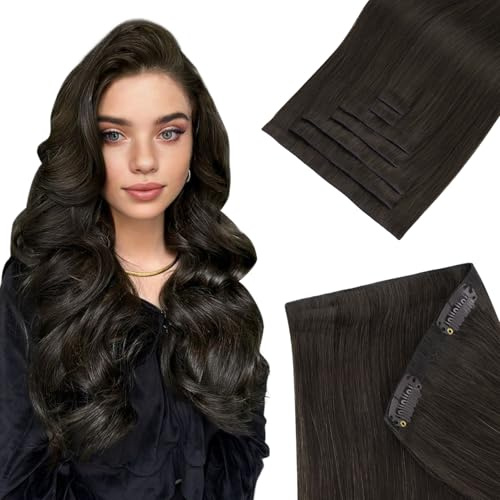 hotbanana Invisi Edge Clip In Extensions Echthaar, Dunkel Braun Nahtlose Remy Clip In Echthaar Extensions Injected Seamless PU Hair Extensions 40cm