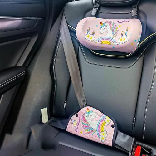 auvstar Cale Tete Enfant Voiture et Ajusteurs de Ceinture de Sécurité,Réglable Coussin De Cou Pour Enfant,Support De Tête Et Cou Pour Enfants En Voyage,Convient Aux Enfants Adultes (Licorne)