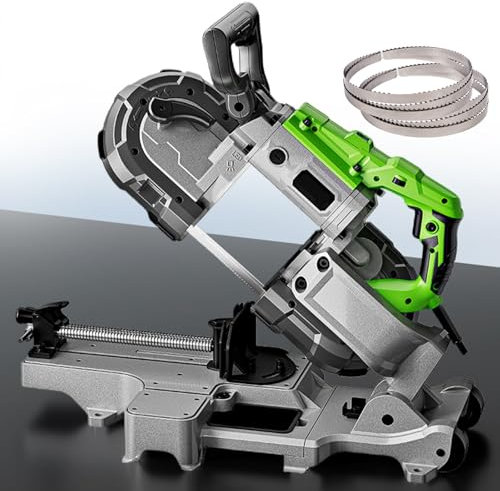 pealiritansemen Sierra De Cinta Portátil De 1100 W, Base Extraíble con Ruedas, con Cable, Interruptor Doble, 6 Velocidades Ajustables, Corte Profundo De 12 Cm, Luz LED Integrada