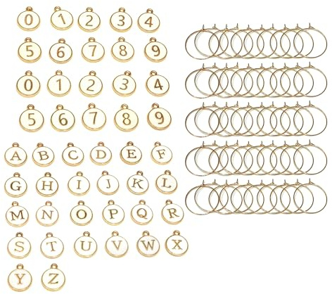 Climple Lot de 50 breloques pour verres à vin – 26 lettres de l'alphabet rondes de A à Z et 20 figurines de 0 à 9 pour verres à pied – Fournitures de fête de dégustation blanches, marqueurs de boisson
