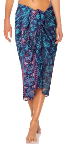 DiULi Paréo Bohème de Plage,Wrap de Plage Femme Paréo avec des Pompons,Jupe Enveloppante pour Bikini de Plage, Bleu,(150 x 100 cm)