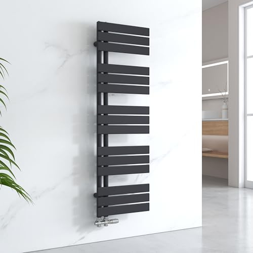 EMKE Scaldasalviette ad Acqua Calda, 1320x400 mm, Nero, 570 W | Termoarredo da Parete,Porta Salviette Riscaldato, Facile Installazione, Design Moderno