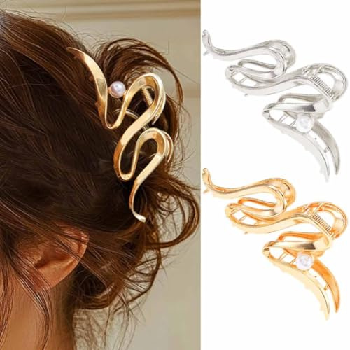 Unicra Gold-Haarspange Metall-Krallen-Clips Fancy Haar-Accessoires für Frauen (2er-Pack)