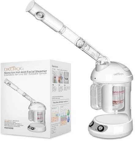 DKURQG Nano Ionic Facial Steamer with Removable Water Cup, Face Steamer 360° Rotatable Sprayer Warm Mist Face Humidifier for Home and Beauty Salon, Facial Deep Cleaning (White)