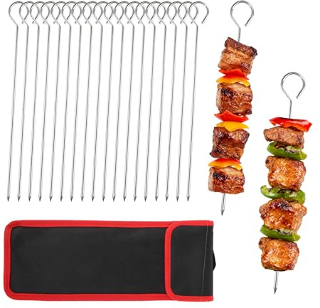 20 Pack 20cm Metal BBQ Skewers, Stainless Steel Kebab Skewers for Grilling with Portable Storage Bag