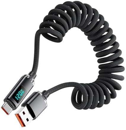 Generico Cavo USB C Ricarica Rapida - Cavo A Molla Ricarica Rapida 120W, di Alimentazione da 1 Metro con Display Digitale per Casa Auto Palestra Ufficio Scuola Viaggio Dispositivi