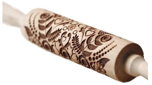 NJIEzhao Mattarello for Biscotti in Legno con Incisione Profonda, Motivo a Foglia di Girasole, 35 x 4,5 cm, for la Cottura di mattarelli 3D Color Prugna. Mattarello in Legno Inciso
