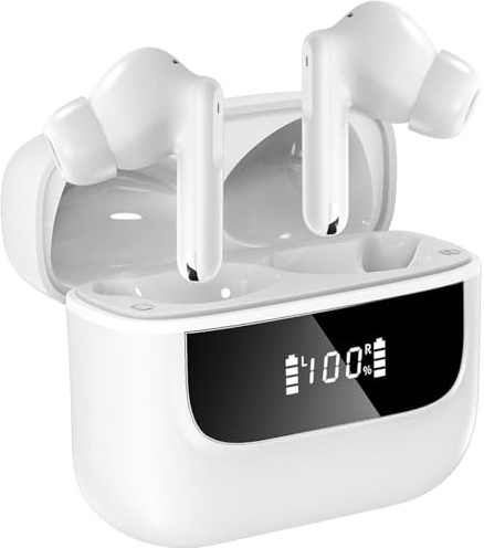 Hmusic H26 TWS-Écouteurs Intra-Auriculaires sans Fil, 4 micros ENC pour des appels clairs, 40H d'autonomie, Affichage Numérique LED, IPX4 Étanche, Bluetooth 5.4, pour Sport, Travail, Quotidienne