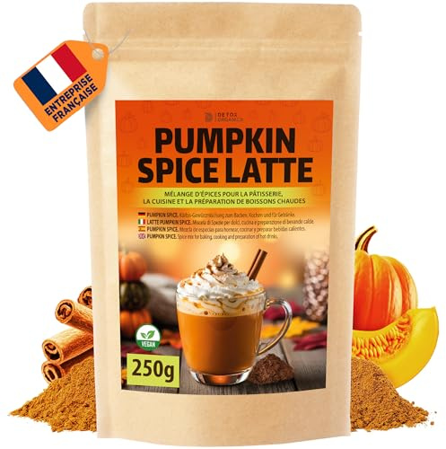 DETOX ORGANICA Pumpkin Spice Latte - 250g d'Épices en poudre à la Citrouille - Idéal pour Latte Macchiato et Tarte à la Citrouilles en période hivernale de Noël - 100% Naturel, Vegan et sans gluten