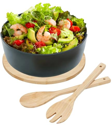 Big Bread Bowl - Container De Ensalada De Tazón Grande Para Servir De Madera De 28 Cm | Servware De Madera Con Horquilla De Cuchara Para La Cocina Para El Hogar Cereal De Cereales Mezcla Mezcla De Coc