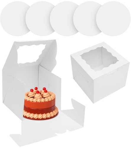 saerryor 8 Pcs 6 Inch White Cake Boxes with Window and Cake Boards | Sturdy Cardboard Material, Clear Window Display, Cakes Containers for Bakery Cookies Dessert Wedding Birthday Party