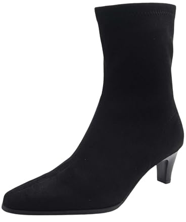 Generisch Botines para mujer con tacón de bloque en punta para mujer, botas de ante puntiagudas, con tacón de bloque, elásticas, estrechas, con cremallera, botines de tacón alto, Negro , 36 EU