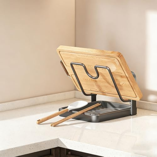 Maouira Support de Rangement Pour Couvercles de Casseroles de Cuisine, en Acier Inoxydable, Support à Outils de Cuisine Avec Bac D'égouttage Pour Comptoir (Acier Carbone,A, 1 couches)