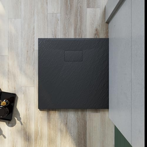 SUNXURY SMC Duschwanne 80x80cm quadratische form Flach Duschtasse Schwarz Anti-Rutsch Steinoptik Höhe 3cm OHNE Ablaufgarnitur