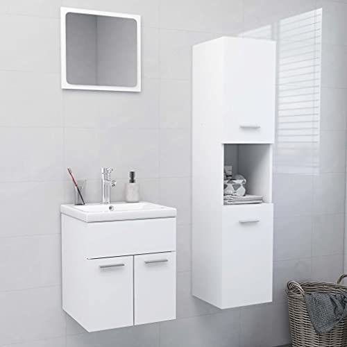 ULUYYUC Set di mobili da bagno bianco con specchio, mobiletto mobile e mobile alto, 40 x 37 cm, in legno, design moderno e salvaspazio, per piccoli bagni, ospiti, cucina, corridoio