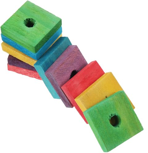 GALPADA Parrot Wood Chip 50Pcs DIY Chewing Blocks for Small Birds Such As Cockatiels and Macaws, Pre-Drilled for Hanging, Mixed Colours