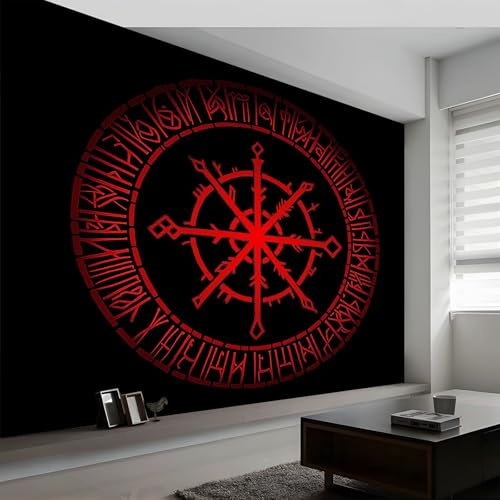 Papel Pintado Hiperrealismo 400 x 280 cm Retro Runas Logo Fotomurale 3D, Fotomurales Pared Tejido No Tejido Murales Fotográfico - Moderno Decoración De Paredes, Negro