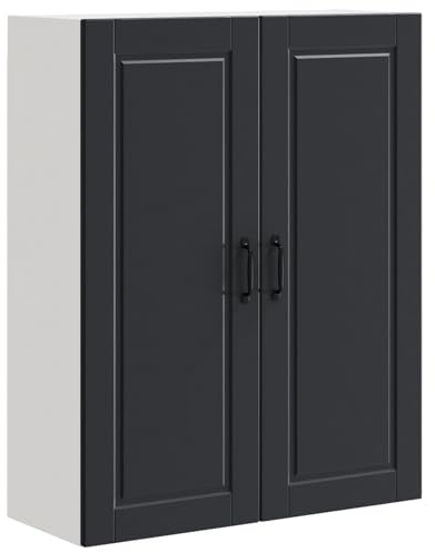 QJBSAVVA Wandschrank Porto Küchenoberschrank Schwarz 80x31x100 cm Holzwerkstoff Moderner Hängeschrank mit 2 Türen und 3 Regalböden Wandmontierter Küchenschrank für Geschirr & Vorräte
