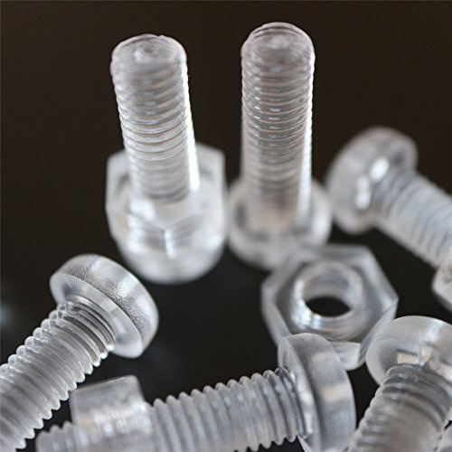 60x transparente Acryl-Linsenkopfschrauben M6 x 20mm + Muttern/U-Scheiben | Transparente Schrauben, korrosionsfrei, elektrisch isolierend und nicht magnetisch, mit Kreuzschlitz