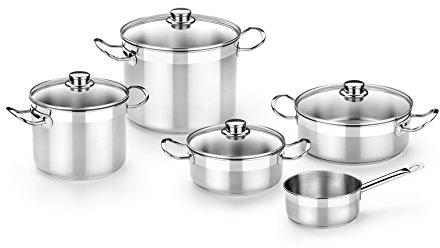 BRA Profesional | Batería 9 piezas, acero inoxidable 18/10 | Apta para todo tipo de cocinas incluida inducción