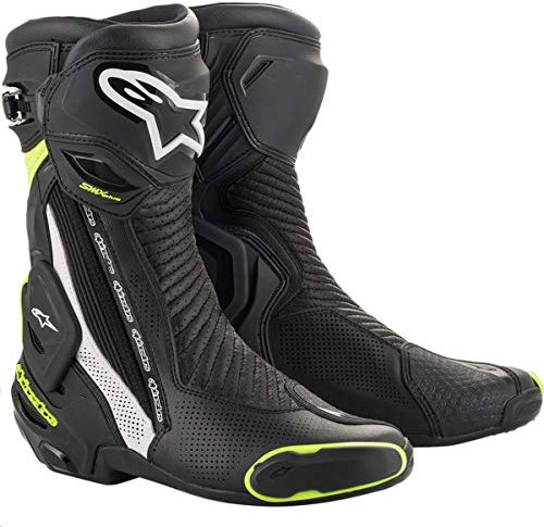 Alpinestars SMX Plus v2 belüftete Motorradstiefel, Hochgeschwindigkeitsschutz (40) (Schwarz/Weiß/Gelb), Schwarz/Weiß/Gelb, 40 EU