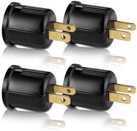Outlet to Socket Adapter,Plug-in Light Socket,Convert Outlet to Light Bulb Socket,Polarized 2-Prong Outlet to E26 E27 Screw Base Bulb Socket, 660 Watt, 125 Volt, UL Listed (4, Black Color)