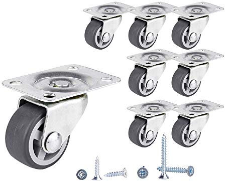 (Paquete de 8) + tornillos Giratorio 30 mm Movimiento suave Rueda de goma y plástico con placa de metal Aparato de muebles (8, 30 ⌀)