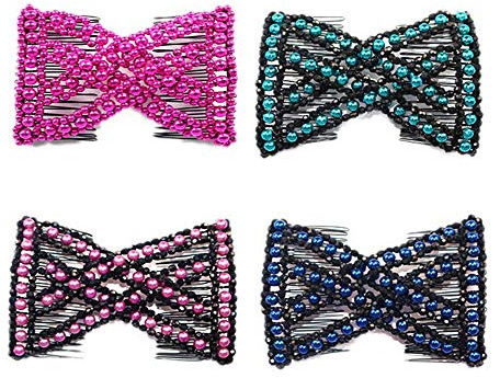 4 Stück Magie Perlen Haarkamm, Elastische Doppel Haarspange, Stretchy Clips, Vintage Schmuck, Haar Styling Zubehör (Zufällige Farben)