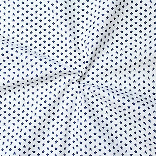 STOFFKONTOR 100% Baumwollstoff Stoff Sterne Mini Meterware Weiss Dunkel-Blau