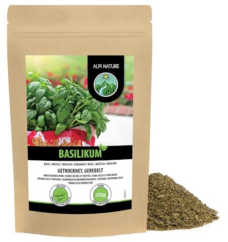 Alpi Nature Dried Basil 250g 8.8 oz, Dried and Rubbed Basil Leaves, Italian Seasoning